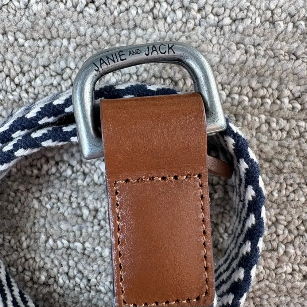 Janie and Jack Blue and White Stitch and Leather Belt sz 2/3